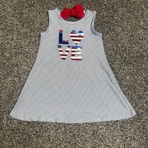 Btween Striped Girls Dress with Love Sequin Design Size 5